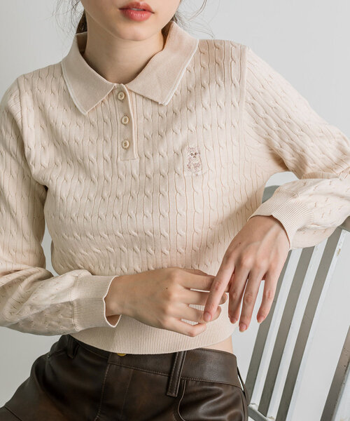 OLIVE des OLIVE(オリーブデオリーブ)の「【WEB限定】長袖ケーブルポロニット(ニット/セーター・レディース・オフホワイト/ピンクベージュ/ミント/ネイビー・FREE)」の4枚目の写真