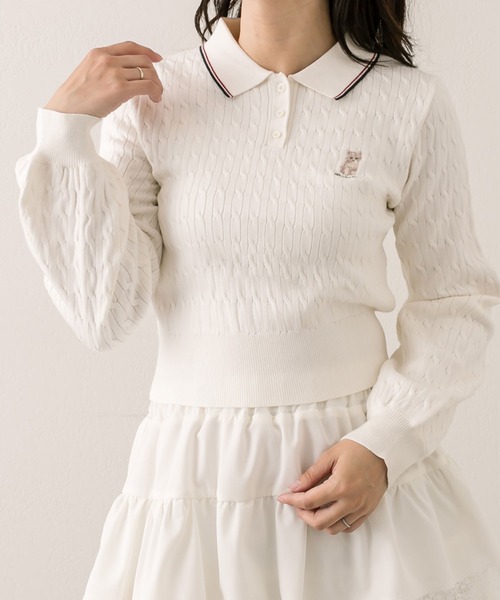 OLIVE des OLIVE(オリーブデオリーブ)の「【WEB限定】長袖ケーブルポロニット(ニット/セーター・レディース・オフホワイト/ピンクベージュ/ミント/ネイビー・FREE)」の5枚目の写真