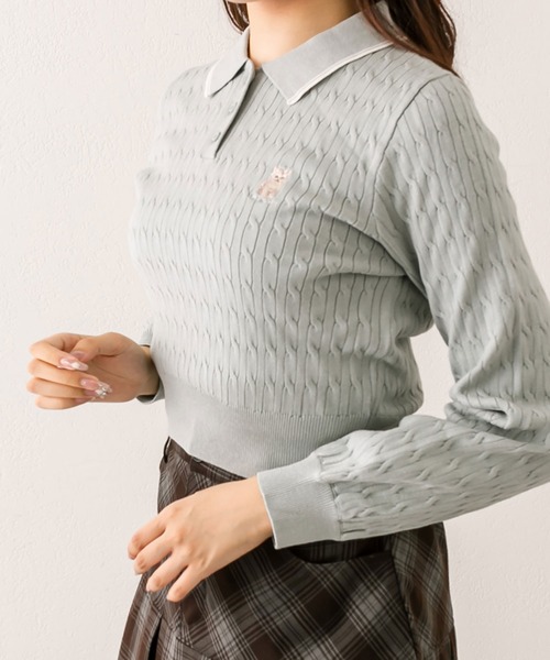 OLIVE des OLIVE(オリーブデオリーブ)の「【WEB限定】長袖ケーブルポロニット(ニット/セーター・レディース・オフホワイト/ピンクベージュ/ミント/ネイビー・FREE)」の17枚目の写真