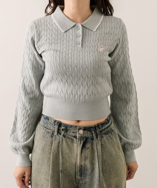 OLIVE des OLIVE(オリーブデオリーブ)の「【WEB限定】長袖ケーブルポロニット(ニット/セーター・レディース・オフホワイト/ピンクベージュ/ミント/ネイビー・FREE)」の13枚目の写真