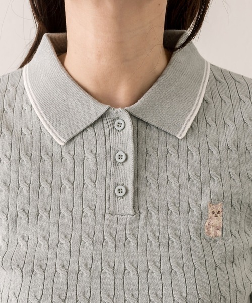 OLIVE des OLIVE(オリーブデオリーブ)の「【WEB限定】長袖ケーブルポロニット(ニット/セーター・レディース・オフホワイト/ピンクベージュ/ミント/ネイビー・FREE)」の9枚目の写真