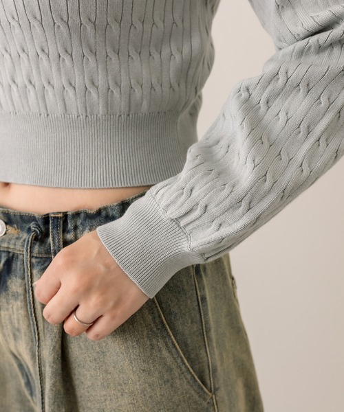 OLIVE des OLIVE(オリーブデオリーブ)の「【WEB限定】長袖ケーブルポロニット(ニット/セーター・レディース・オフホワイト/ピンクベージュ/ミント/ネイビー・FREE)」の7枚目の写真