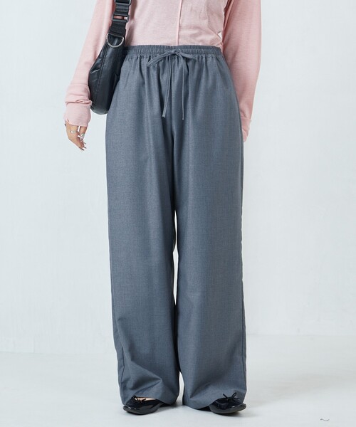 simple project ワイドパンツ　スラックス　ポリレーヨン　グレー simple project ワイドパンツ スラックス ポリレーヨン グレー