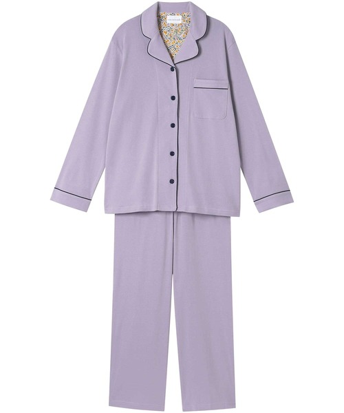 une nana cool（ウンナナクール）の「【綿100％】フライスパジャマ MADE WITH LIBERTY FABRIC（ルームウェア/パジャマ・レディース・ライトオレンジ系/グレイッシュブルー/ライトベージュ/コーラルピンク/クリーム/カーキブラウン/ラベンダー/モカ/オートミール/ダークウッド/ブラウン/レッド/サックスブルー/イエロー/ターコイズブルー/ピンク/グリーン/ライトグリーン/アイボリー/ボルドー/ホワイト/ブラック/ダークブラウン/エンジ/ネイビー/パープル・L/M）」の19枚目の写真