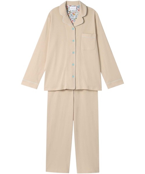 une nana cool（ウンナナクール）の「【綿100％】フライスパジャマ MADE WITH LIBERTY FABRIC（ルームウェア/パジャマ・レディース・ライトオレンジ系/グレイッシュブルー/ライトベージュ/コーラルピンク/クリーム/カーキブラウン/ラベンダー/モカ/オートミール/ダークウッド/ブラウン/レッド/サックスブルー/イエロー/ターコイズブルー/ピンク/グリーン/ライトグリーン/アイボリー/ボルドー/ホワイト/ブラック/ダークブラウン/エンジ/ネイビー/パープル・L/M）」の10枚目の写真