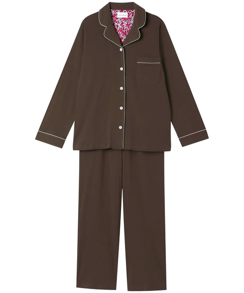 une nana cool（ウンナナクール）の「【綿100％】フライスパジャマ MADE WITH LIBERTY FABRIC（ルームウェア/パジャマ・レディース・ライトオレンジ系/グレイッシュブルー/ライトベージュ/コーラルピンク/クリーム/カーキブラウン/ラベンダー/モカ/オートミール/ダークウッド/ブラウン/レッド/サックスブルー/イエロー/ターコイズブルー/ピンク/グリーン/ライトグリーン/アイボリー/ボルドー/ホワイト/ブラック/ダークブラウン/エンジ/ネイビー/パープル・L/M）」の8枚目の写真