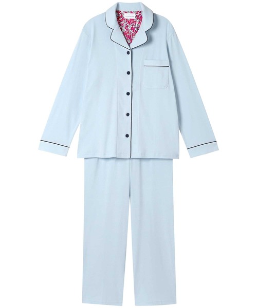 une nana cool（ウンナナクール）の「【綿100％】フライスパジャマ MADE WITH LIBERTY FABRIC（ルームウェア/パジャマ・レディース・ライトオレンジ系/グレイッシュブルー/ライトベージュ/コーラルピンク/クリーム/カーキブラウン/ラベンダー/モカ/オートミール/ダークウッド/ブラウン/レッド/サックスブルー/イエロー/ターコイズブルー/ピンク/グリーン/ライトグリーン/アイボリー/ボルドー/ホワイト/ブラック/ダークブラウン/エンジ/ネイビー/パープル・L/M）」の15枚目の写真