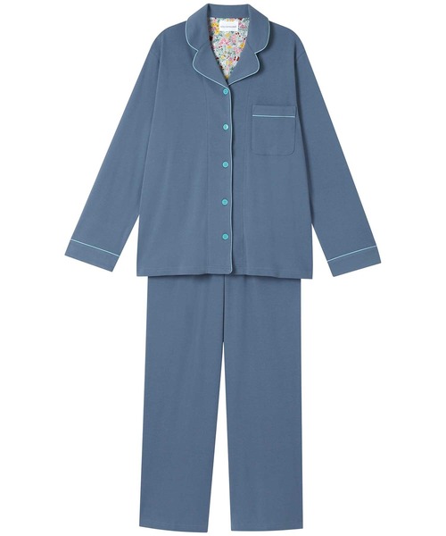 une nana cool（ウンナナクール）の「【綿100％】フライスパジャマ MADE WITH LIBERTY FABRIC（ルームウェア/パジャマ・レディース・ライトオレンジ系/グレイッシュブルー/ライトベージュ/コーラルピンク/クリーム/カーキブラウン/ラベンダー/モカ/オートミール/ダークウッド/ブラウン/レッド/サックスブルー/イエロー/ターコイズブルー/ピンク/グリーン/ライトグリーン/アイボリー/ボルドー/ホワイト/ブラック/ダークブラウン/エンジ/ネイビー/パープル・L/M）」の16枚目の写真