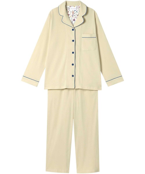 une nana cool（ウンナナクール）の「【綿100％】フライスパジャマ MADE WITH LIBERTY FABRIC（ルームウェア/パジャマ・レディース・ライトオレンジ系/グレイッシュブルー/ライトベージュ/コーラルピンク/クリーム/カーキブラウン/ラベンダー/モカ/オートミール/ダークウッド/ブラウン/レッド/サックスブルー/イエロー/ターコイズブルー/ピンク/グリーン/ライトグリーン/アイボリー/ボルドー/ホワイト/ブラック/ダークブラウン/エンジ/ネイビー/パープル・L/M）」の9枚目の写真