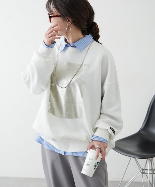 【新品未開封】Freada ランドスケープ箔プリント スウェット FREAK'S STORE フリーダ フェード加工プリントスウェット セール