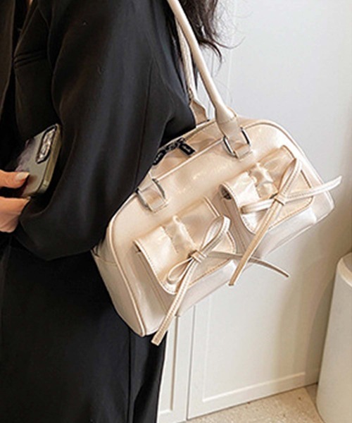 セール】ダブルポケットフロントリボントートバッグ（トートバッグ