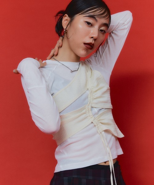 led.tokyo（レッドトウキョウ）の「【led.tokyo】レイヤードトップスセット（Tシャツ/カットソー・レディース・ホワイト/ブラック/グリーン・FREE）」の5枚目の写真