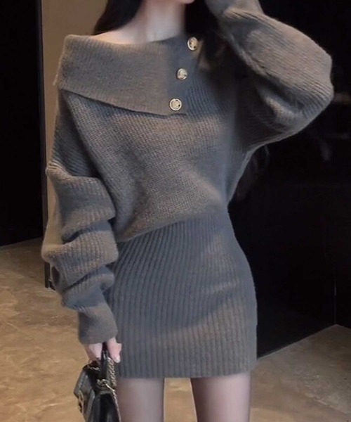 SPIGA(スピーガ)の「オフショルニットタイトワンピース(ワンピース・レディース・ホワイト/ブラック/グレー・FREE)」の5枚目の写真