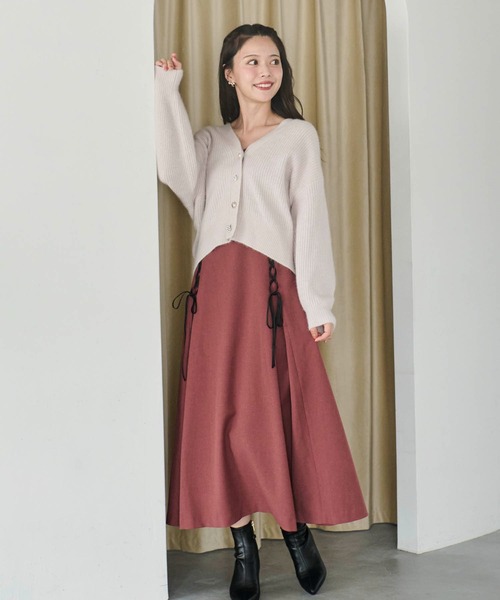 NOELA(ノエラ)の「レースアップキャミワンピース(ワンピース・レディース・ボルドー/ベージュ/モカ・S/M)」の4枚目の写真