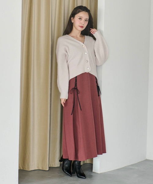 NOELA(ノエラ)の「レースアップキャミワンピース(ワンピース・レディース・ボルドー/ベージュ/モカ・S/M)」の6枚目の写真