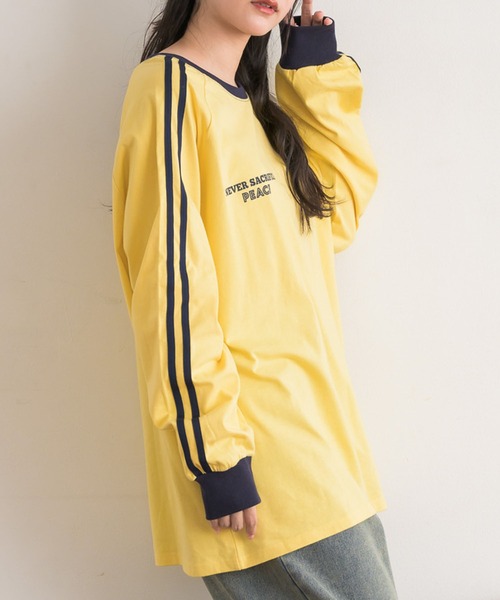 RETRO GIRL(レトロガール)の「【UNISEX】袖ラインロンTEE(Tシャツ/カットソー・レディース・ホワイト系その他/イエロー/ブラック・FREE)」の3枚目の写真