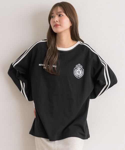 RETRO GIRL(レトロガール)の「【UNISEX】袖ラインロンTEE(Tシャツ/カットソー・レディース・ホワイト系その他/イエロー/ブラック・FREE)」の5枚目の写真