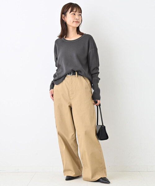 SLOBE IENA（スローブイエナ）の「Uネックワッフルプルオーバー（Tシャツ/カットソー・レディース・チャコールグレー/サファリグリーン/ベージュ・FREE）」の5枚目の写真