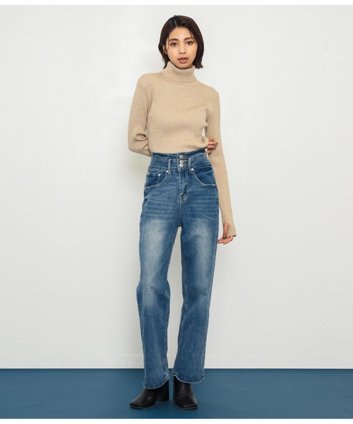 3つボタンストレッチストレートデニムパンツ（デニムパンツ
