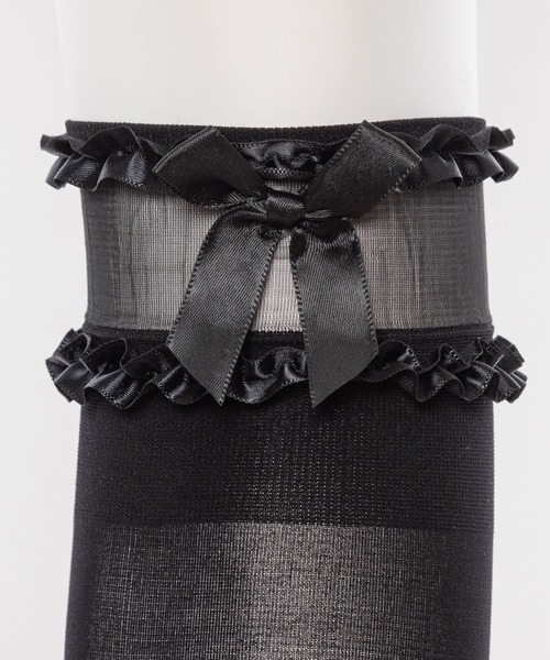 DearMyLove（ディアマイラブ）の「シースルートリムハイソックス（ソックス/靴下・レディース・ブラック/ホワイト・M-L）」の5枚目の写真