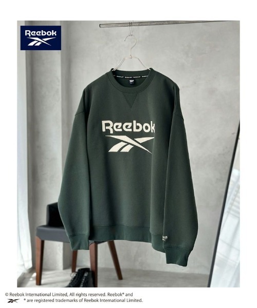 Reebok(リーボック)の「【別注限定展開】Reebok裏起毛ツイルワッペンロゴトレーナー(スウェット・メンズ・グリーン/ネイビー/グレイッシュベージュ・M/L/XL)」の3枚目の写真