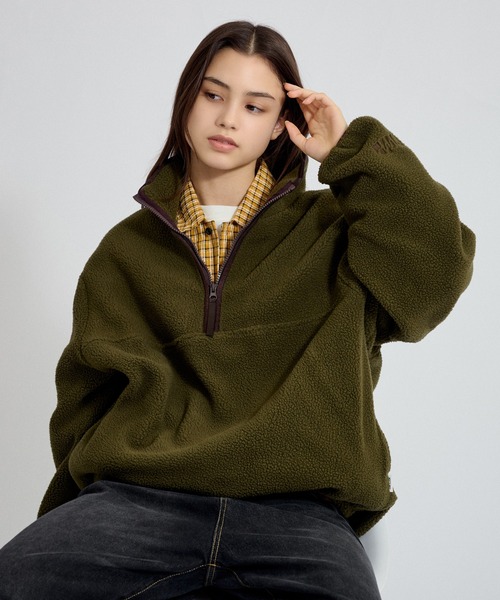 Ameri アメリ SQUARE BOA HALF ZIP TOP ハーフジップボアトップス  グリーン F IT4HSWPR7X94 Ameri VINTAGE - アメリヴィンテージSQUARE BOA HALF ZIP TOPの