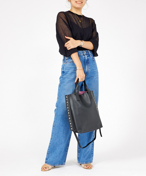 cheek/チーク】2WAY トートバッグ / リベット / フェイクレザー / 軽量