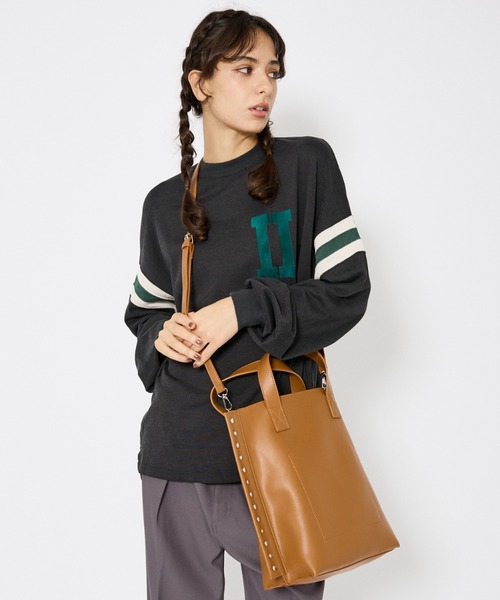 cheek/チーク】2WAY トートバッグ / リベット / フェイクレザー / 軽量