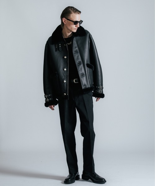 クライミー　ムートンジャケット　コンチョポケットXL Amazon | [クライミー] ムートン レザー ライダース ジャケット