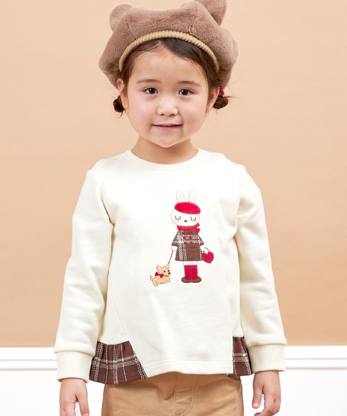 KP ロゴ＆mimiちゃんプリントミニ裏毛トレーナー KP（ケーピー）の「日本製⁄うさぎのmimiちゃん裏毛トレーナー(100