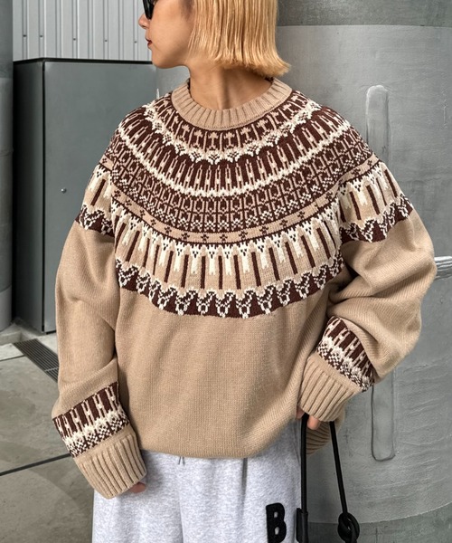 CIAOPANIC TYPY（チャオパニックティピー）の「ノルディック柄クルーネックニット（ニット/セーター・レディース・オフホワイト/ブラウン/チャコールグレー・MEDIUM/LARGE）」の4枚目の写真