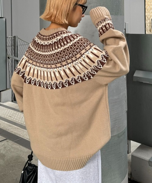 CIAOPANIC TYPY（チャオパニックティピー）の「ノルディック柄クルーネックニット（ニット/セーター・レディース・オフホワイト/ブラウン/チャコールグレー・MEDIUM/LARGE）」の14枚目の写真