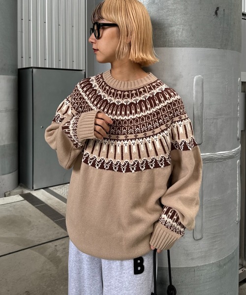 CIAOPANIC TYPY（チャオパニックティピー）の「ノルディック柄クルーネックニット（ニット/セーター・レディース・オフホワイト/ブラウン/チャコールグレー・MEDIUM/LARGE）」の13枚目の写真