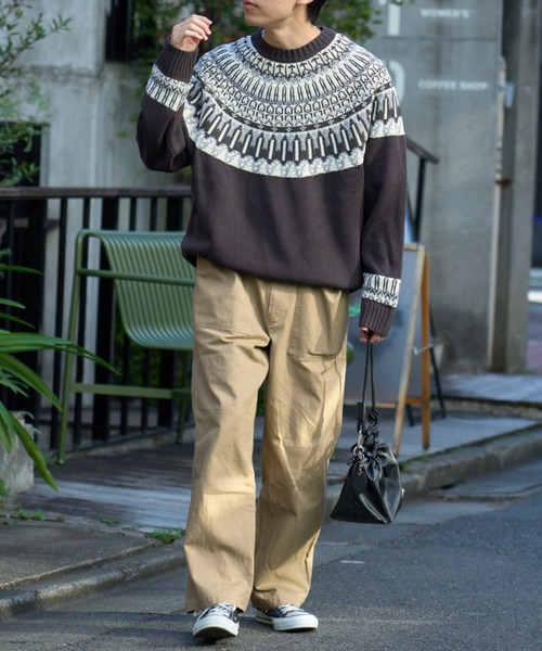 CIAOPANIC TYPY（チャオパニックティピー）の「ノルディック柄クルーネックニット（ニット/セーター・レディース・オフホワイト/ブラウン/チャコールグレー・MEDIUM/LARGE）」の8枚目の写真