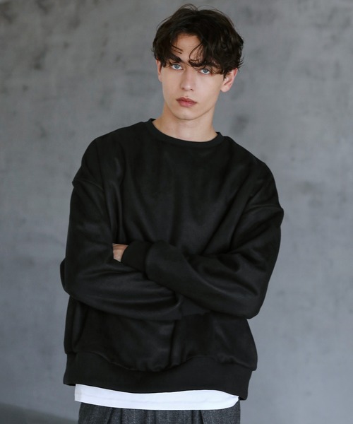 CTHY（シティ）の「ルーズシルエットフェイクスウェード裏毛クルーネックプルオーバー（Tシャツ/カットソー・メンズ・ブラック/グレー/ブラウン・S/M/L/XL）」の6枚目の写真