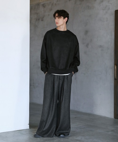 CTHY（シティ）の「ルーズシルエットフェイクスウェード裏毛クルーネックプルオーバー（Tシャツ/カットソー・メンズ・ブラック/グレー/ブラウン・S/M/L/XL）」の9枚目の写真