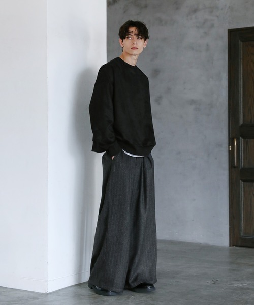 CTHY（シティ）の「ルーズシルエットフェイクスウェード裏毛クルーネックプルオーバー（Tシャツ/カットソー・メンズ・ブラック/グレー/ブラウン・S/M/L/XL）」の12枚目の写真