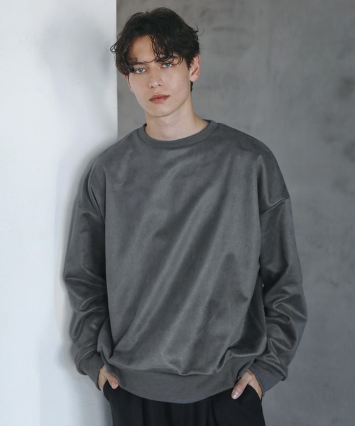 CTHY（シティ）の「ルーズシルエットフェイクスウェード裏毛クルーネックプルオーバー（Tシャツ/カットソー・メンズ・ブラック/グレー/ブラウン・S/M/L/XL）」の15枚目の写真