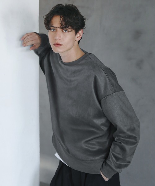 CTHY（シティ）の「ルーズシルエットフェイクスウェード裏毛クルーネックプルオーバー（Tシャツ/カットソー・メンズ・ブラック/グレー/ブラウン・S/M/L/XL）」の16枚目の写真