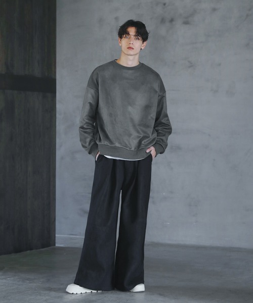 CTHY（シティ）の「ルーズシルエットフェイクスウェード裏毛クルーネックプルオーバー（Tシャツ/カットソー・メンズ・ブラック/グレー/ブラウン・S/M/L/XL）」の22枚目の写真