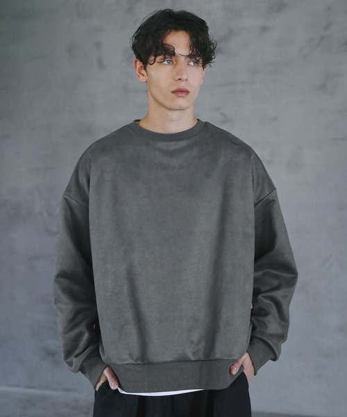 CTHY（シティ）の「ルーズシルエットフェイクスウェード裏毛クルーネックプルオーバー（Tシャツ/カットソー・メンズ・ブラック/グレー/ブラウン・S/M/L/XL）」の14枚目の写真