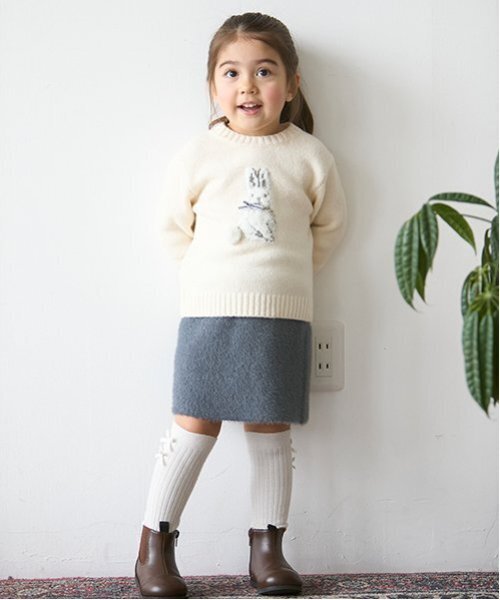 petit main(プティマイン)の「【リンク】ラメニットスカート(キッズ)(スカート・キッズ・アイボリー/グレー・S/M/L)」の1枚目の写真