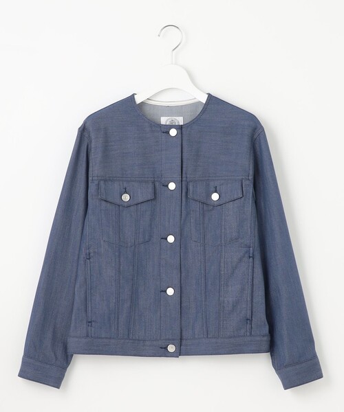 J.PRESS（ジェイプレス）の「【洗える】セルロースシャンブレー ノーカラー デニム ジャケット（デニムジャケット・レディース・ネイビー系/ブルー系・T13/T15）」の11枚目の写真