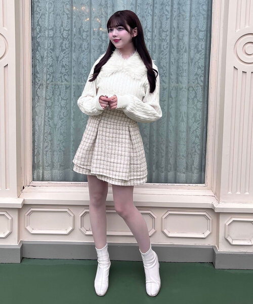 OLIVE des OLIVE(オリーブデオリーブ)の「Yui企画 ドッキングミニワンピ(ワンピース・レディース・ライトグレー/オフホワイト/ブラック・FREE)」の6枚目の写真