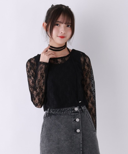 repipi armario(レピピ アルマリオ)の「レースチョーカー付きトップス(Tシャツ/カットソー・キッズ・ブラック/ホワイト・MEDIUM/LARGE/SMALL)」の1枚目の写真