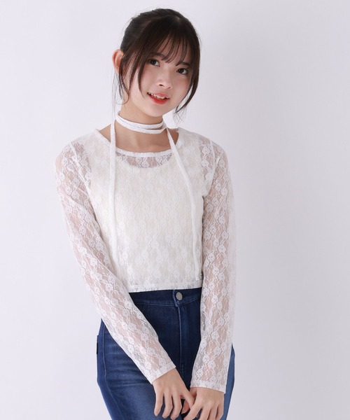 repipi armario(レピピ アルマリオ)の「レースチョーカー付きトップス(Tシャツ/カットソー・キッズ・ブラック/ホワイト・MEDIUM/LARGE/SMALL)」の4枚目の写真