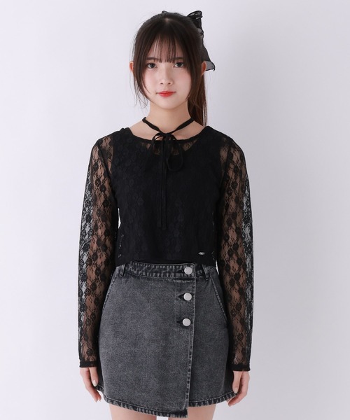 repipi armario(レピピ アルマリオ)の「レースチョーカー付きトップス(Tシャツ/カットソー・キッズ・ブラック/ホワイト・MEDIUM/LARGE/SMALL)」の7枚目の写真