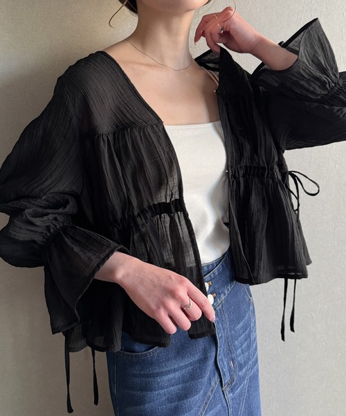 定価3万円■ボッシュ　トゥモローランド　最高級ウール◆フラノブラウス　ベージュ セール】 グリッタープリント ラッフルカラーブラウス （シャツ