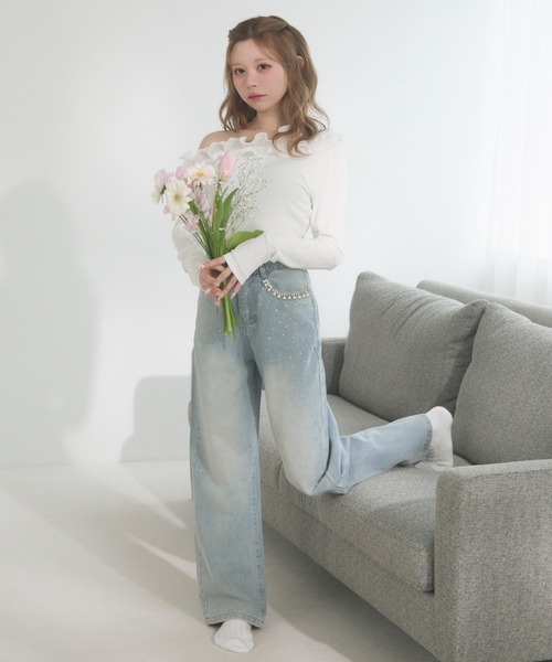 赤ニット　ビジュー付きデニムパンツ CORNER PRINTING | REDKAP レッドキャップ 13.75 oz デニム