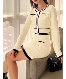 RESEXXY | ツイードニットバイカラートップス【セットアップ着用可能】(ニット/セーター)